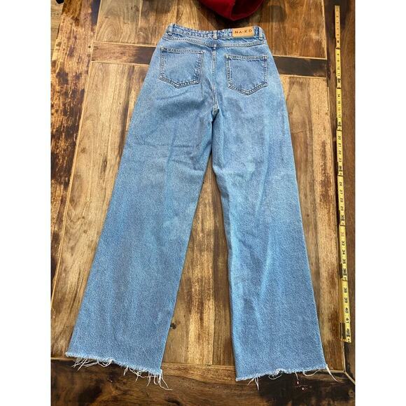 NA-KD Blue High Rise Raw Hem Denim Wide Leg Jeans Size 34 - Picture 7 of 8
